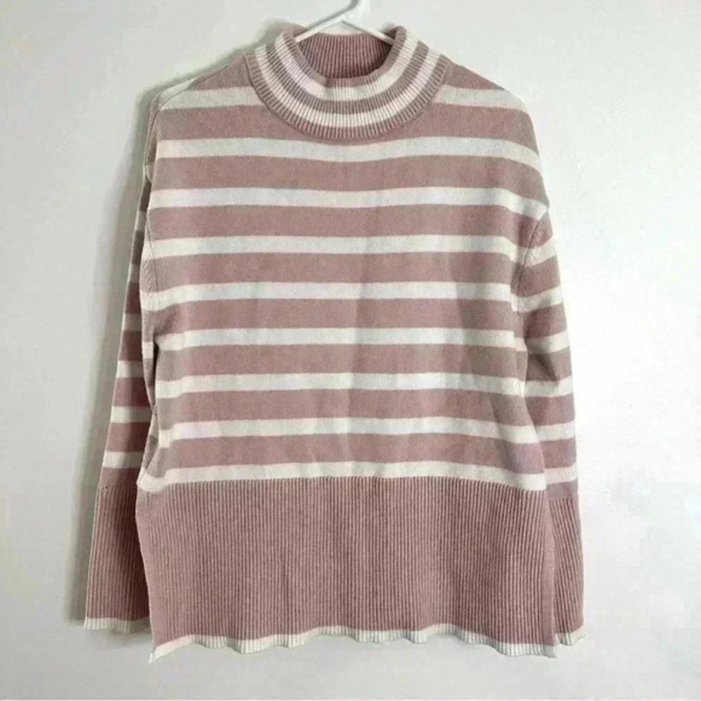 Zesica Sweater Size Medium Women’s Crewneck Pullover Slits Mauve Pink White